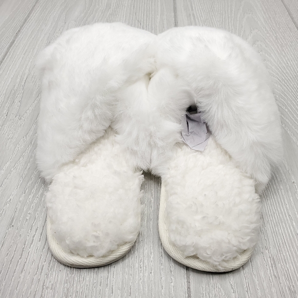 Lemon Faux Fur Criss Cross Slide House Slippers - Picture 3 of 7